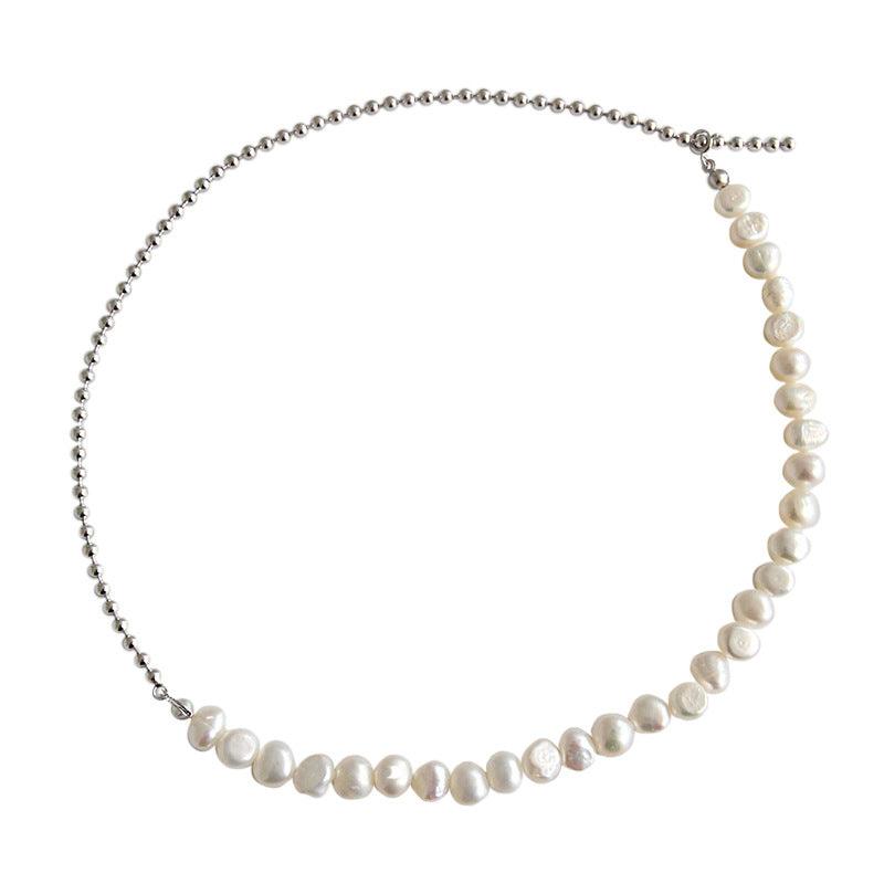 Half Pearl Half Sterling Silver Necklace-BlingRunway