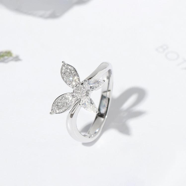 Butterfly Pear Shaped Zircon Handmade S925 Silver Ring-BlingRunway