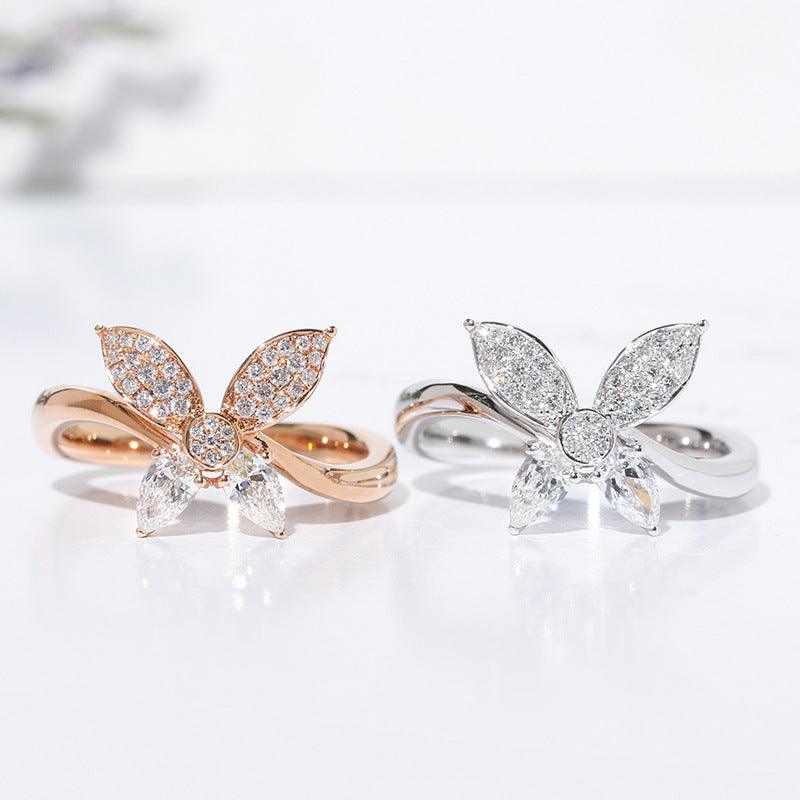 Butterfly Pear Shaped Zircon Handmade S925 Silver Ring-BlingRunway