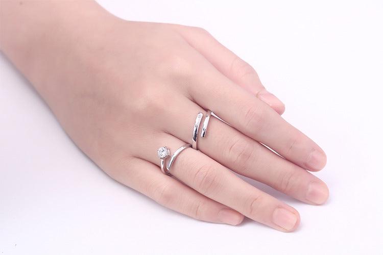 Bling Runway Sterling Silver Zircon Couple Handmade Silver Ring