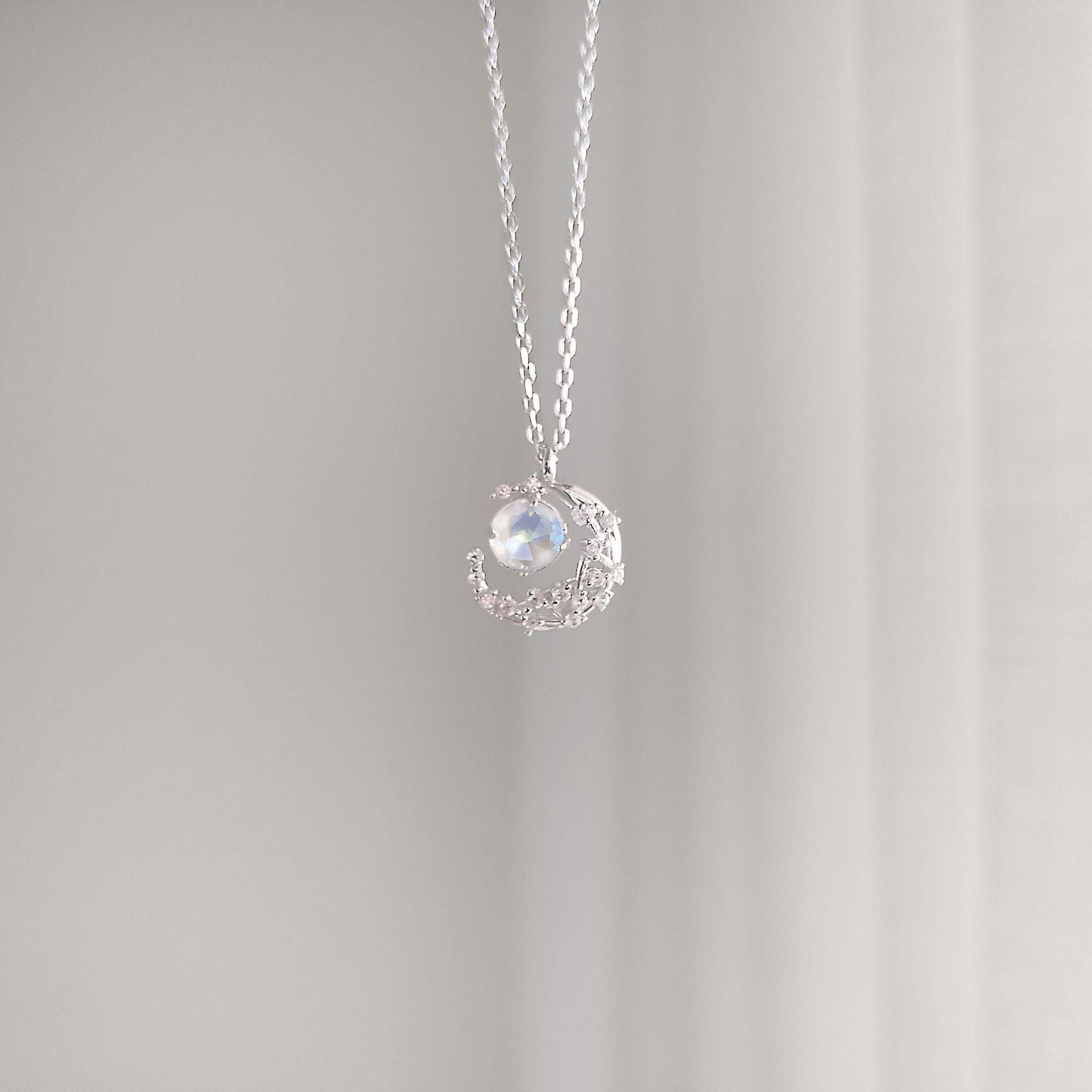 Aurora Collection Star Moon Pendant S925 Sterling Silver Necklace-BlingRunway