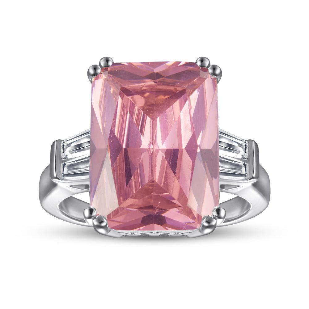 Bling Runway Exaggerated pink princess cubic zircon handmade sterling silver ring-BlingRunway