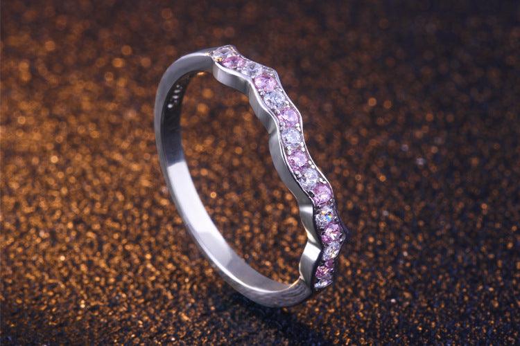 Bling Runway 925 sterling silver heart zircon with pink zircon handmade silver ring set-BlingRunway