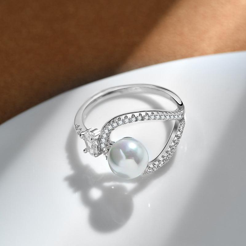 Inlaid pearl handmade series S925 silver ring-BlingRunway