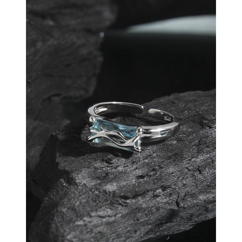 Liquid Metal Blue Zircon Handmade Silver Ring