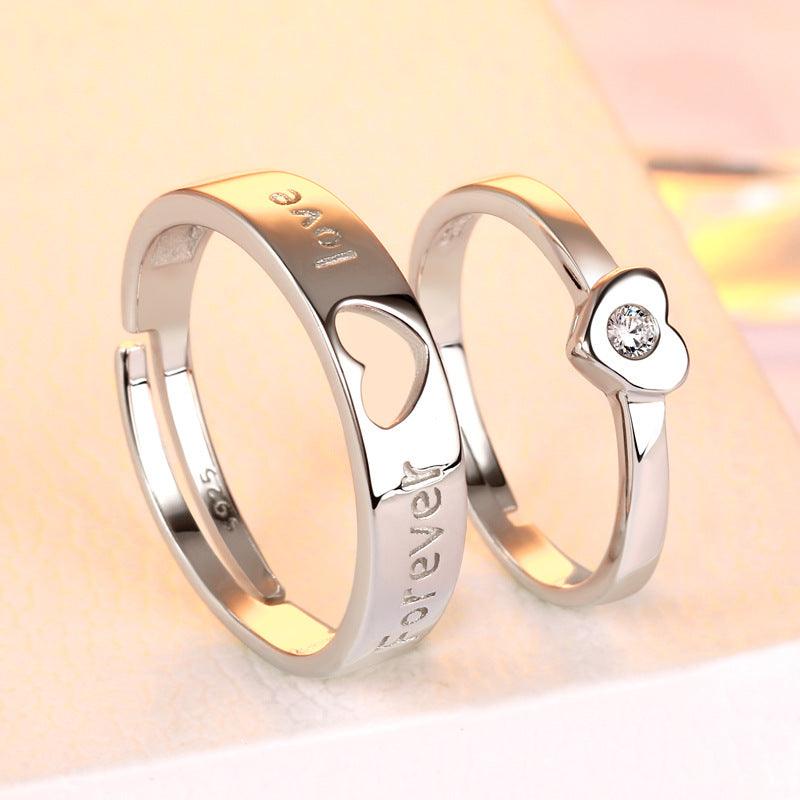 Bling Runway Hollow Heart Couple Handmade Silver Ring-BlingRunway