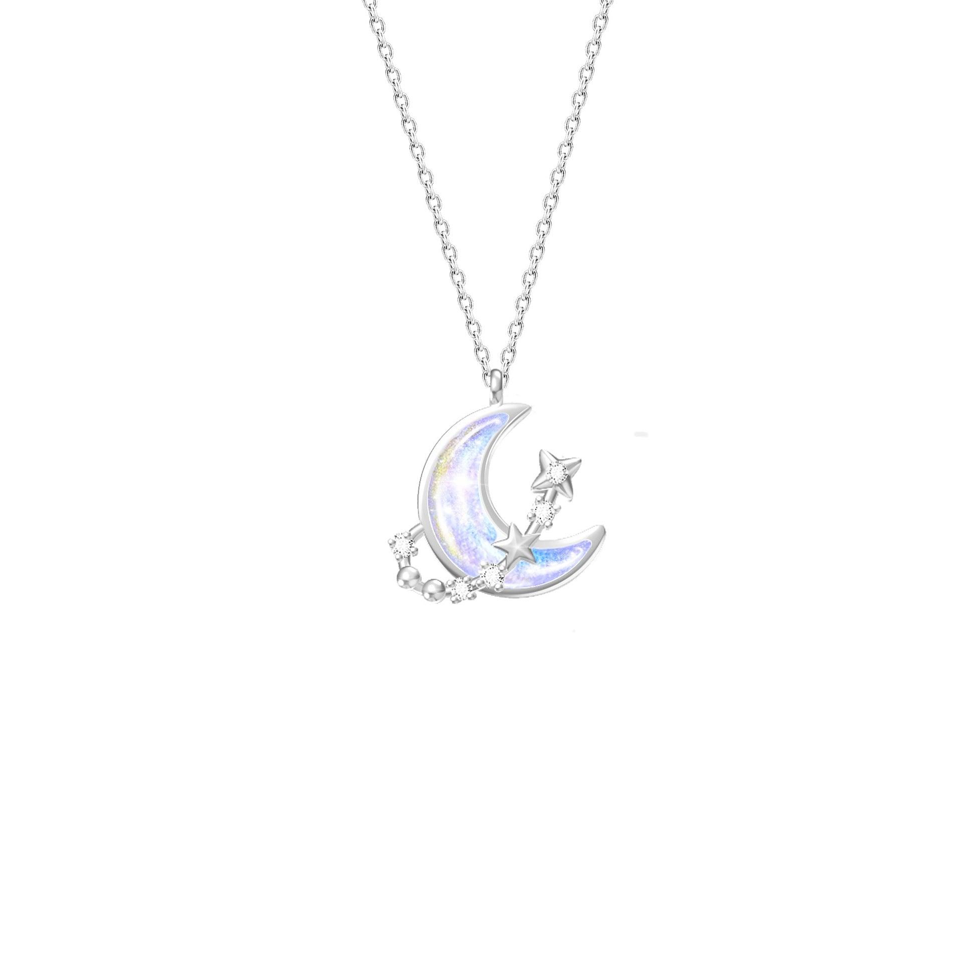 Aurora Collection Classic Moon Ring Pendant S925 Sterling Silver Necklace-BlingRunway