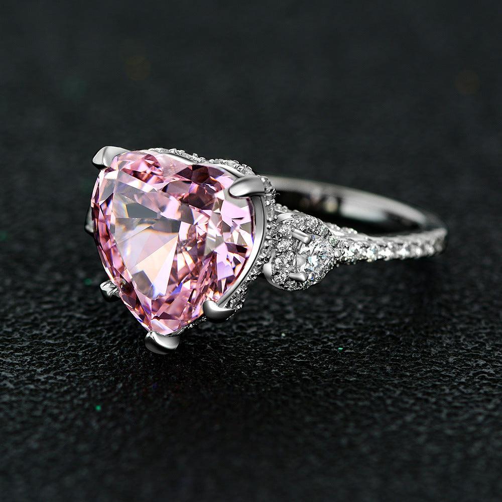 Pink Heart Zircon Handmade Silver Ring