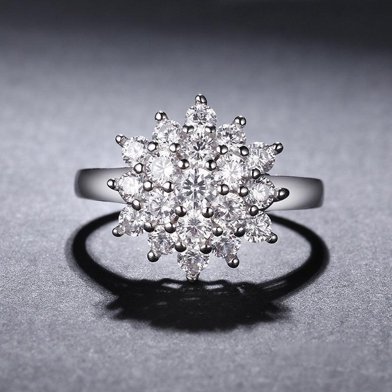 Bling Runway Creative zircon sun flower handmade silver ring-BlingRunway