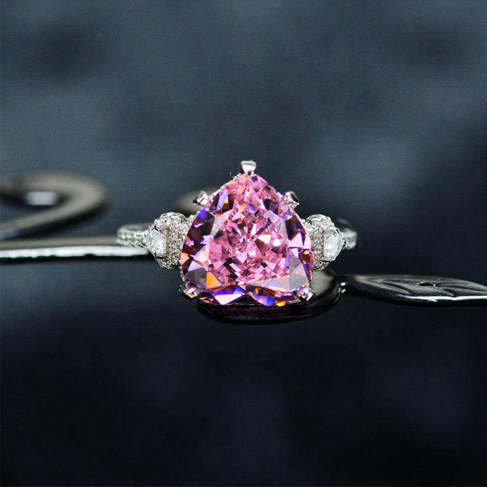 Pink Heart Zircon Handmade Silver Ring