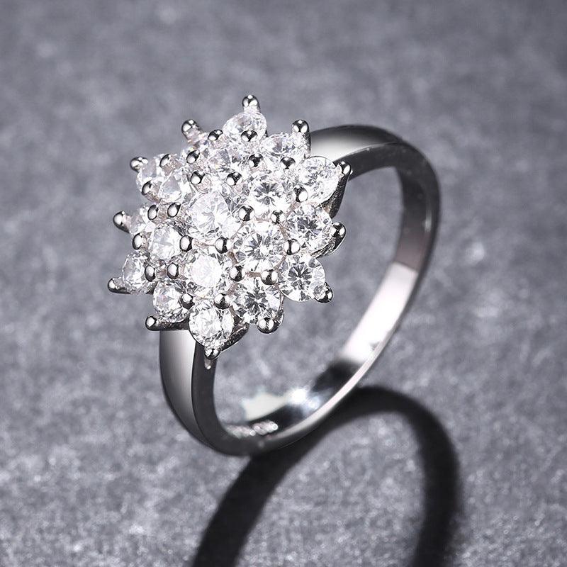 Bling Runway Creative zircon sun flower handmade silver ring-BlingRunway