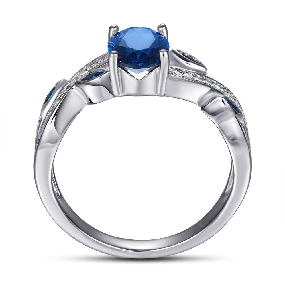 Bling Runway Fashion blue water drop zircon simulation Zircon handmade silver ring-BlingRunway