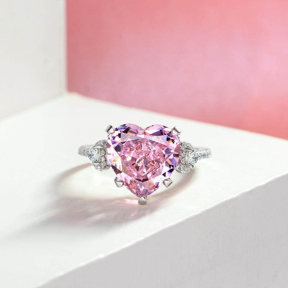 Pink Heart Zircon Handmade Silver Ring-BlingRunway