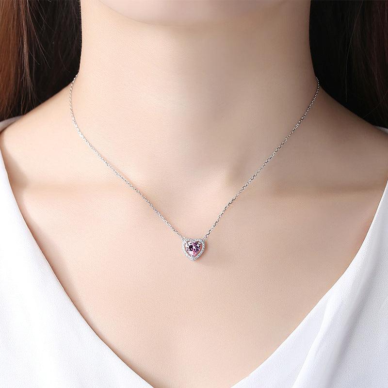 Pink Heart Pendant S925 Sterling Silver Necklace