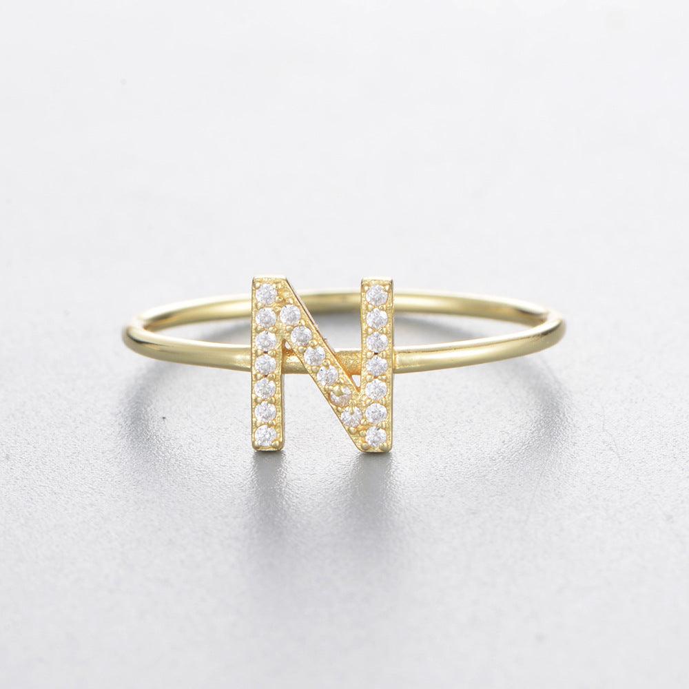 Simple 26 English Alphabet Zircon Sterling Silver Ring-BlingRunway