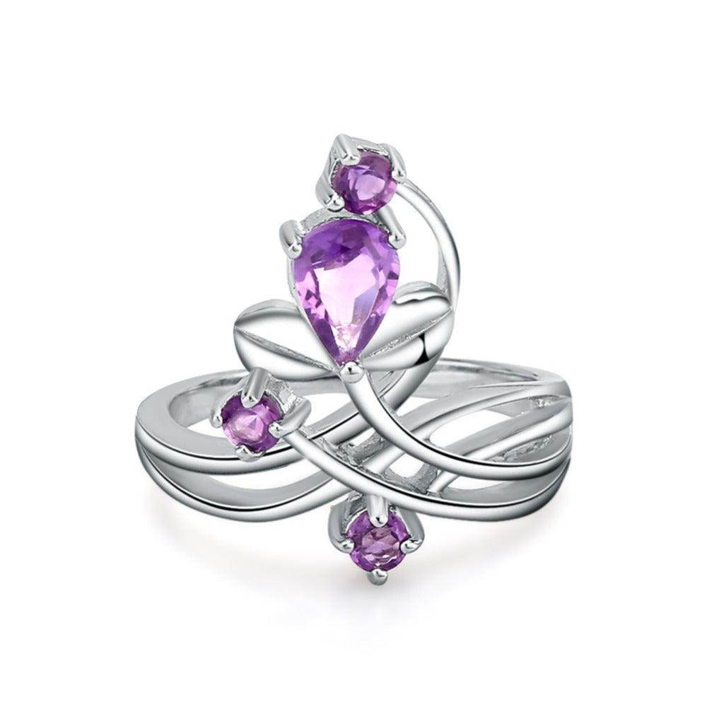 Natural Amethyst S925 Sterling Silver Ring-BlingRunway