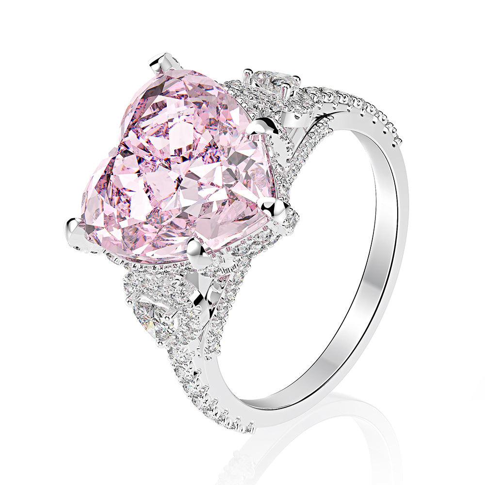 Pink Heart Zircon Handmade Silver Ring-BlingRunway