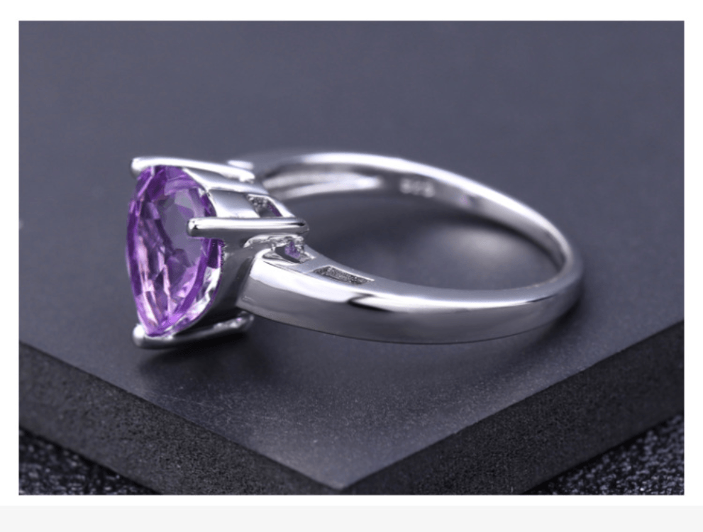 Heart Love S925 Silver Inlaid Natural Amethyst Treasure Ring-BlingRunway