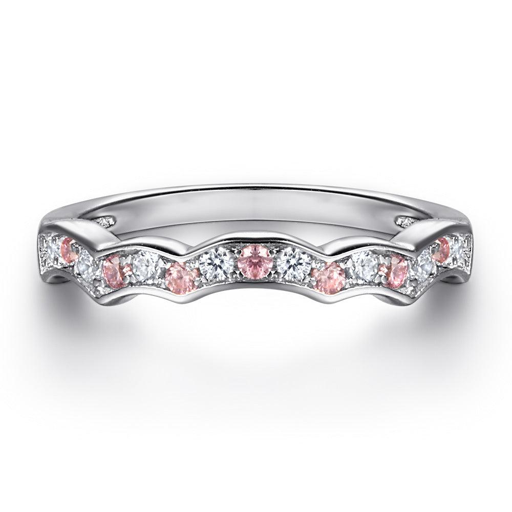 Bling Runway 925 sterling silver heart zircon with pink zircon handmade silver ring set-BlingRunway