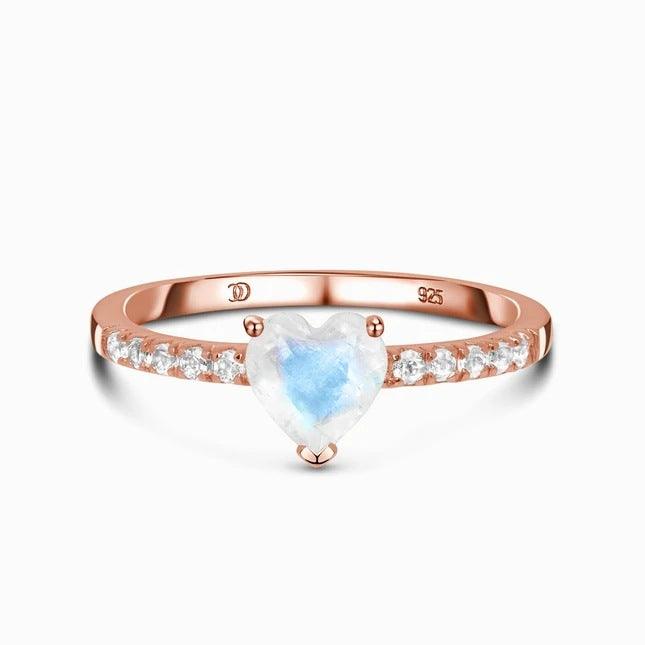 Heart Moonstone Rose Gold Handmade Silver Ring-BlingRunway