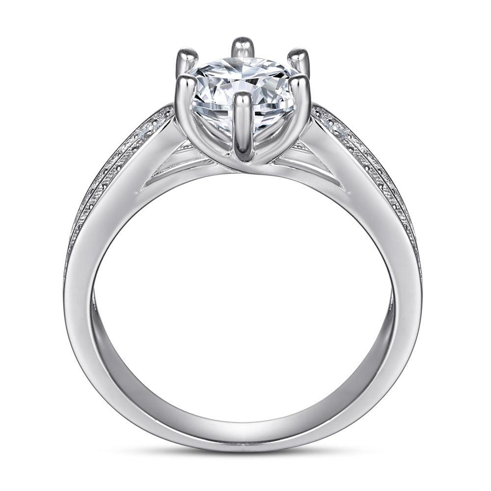 Bling Runway Super Flash Double Row Zircon Crown Six Prong Inlaid Handmade silver Ring-BlingRunway