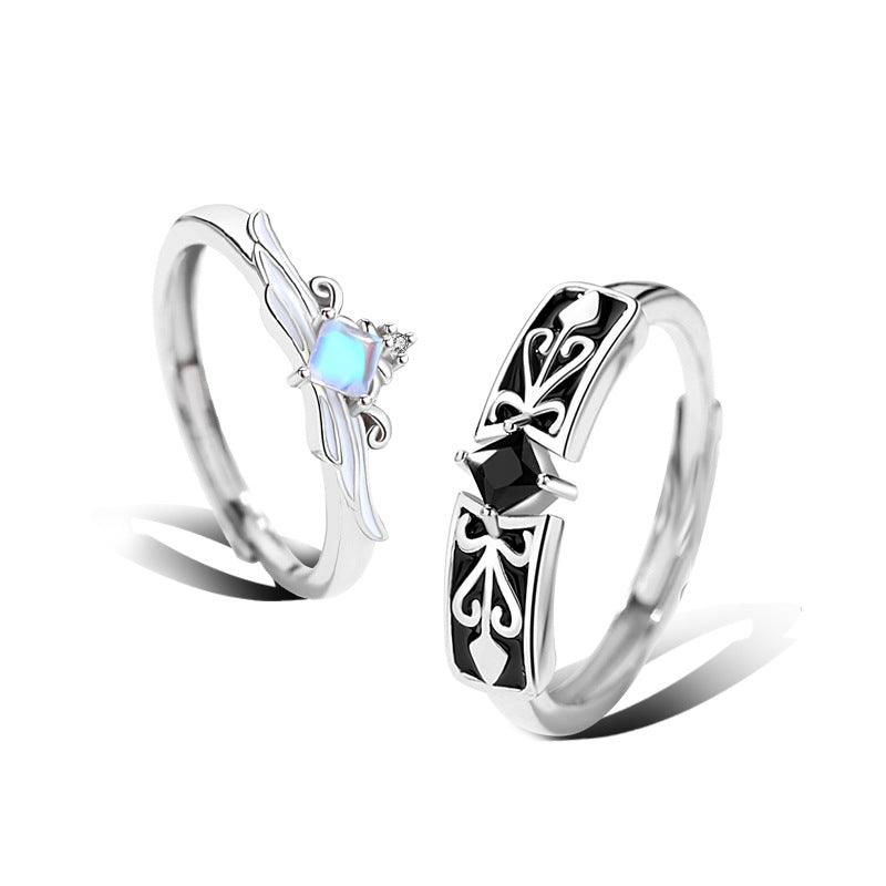 Princess and Knight Moonstone S925 Sterling Silver Couple Ring-BlingRunway