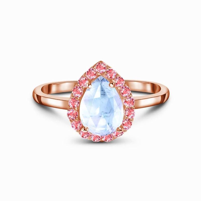 Waterdrop Moonstone Rose Gold Handmade Silver Ring-BlingRunway