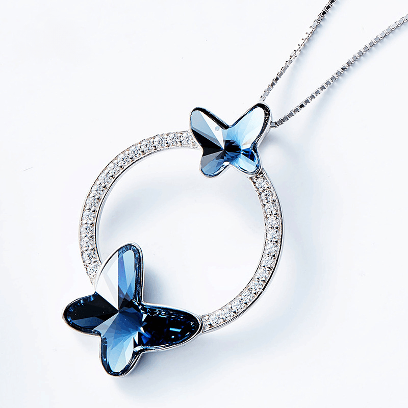 Sterling Silver Crystal Blue Butterfly Necklace