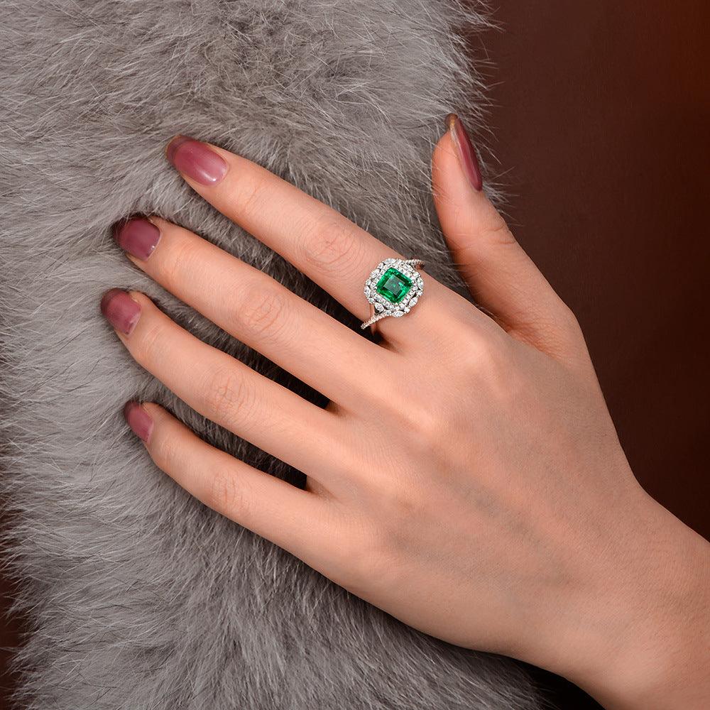 Square Emerald Zircon Handmade Silver Ring-BlingRunway