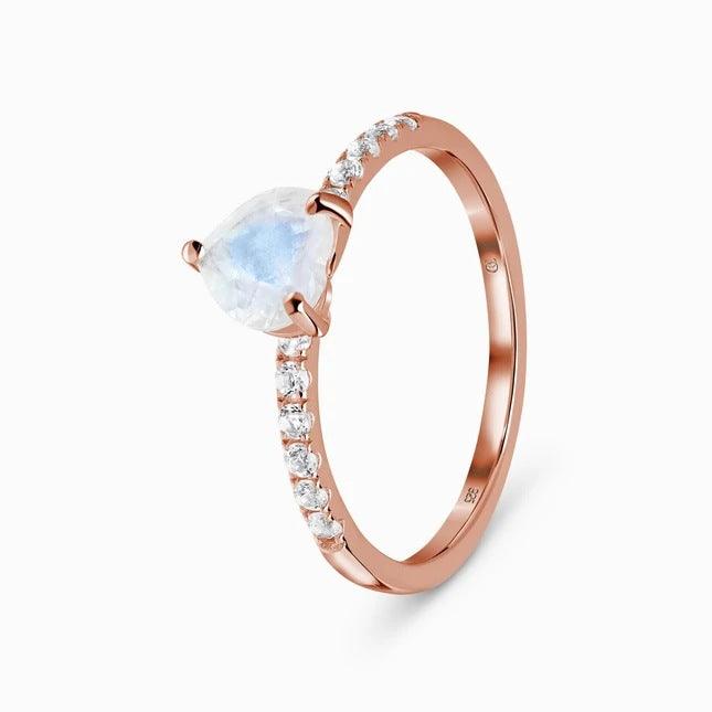 Heart Moonstone Rose Gold Handmade Silver Ring-BlingRunway