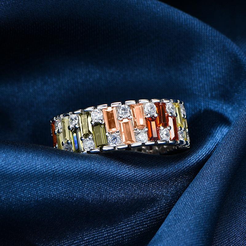 Ladder Colorblock S925 Silver Ring-BlingRunway