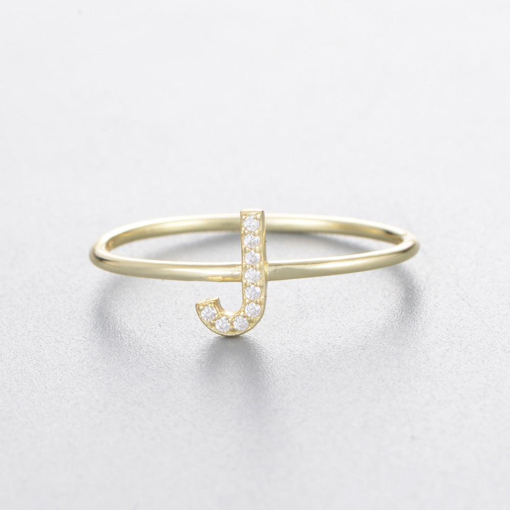 Simple 26 English Alphabet Zircon Sterling Silver Ring-BlingRunway