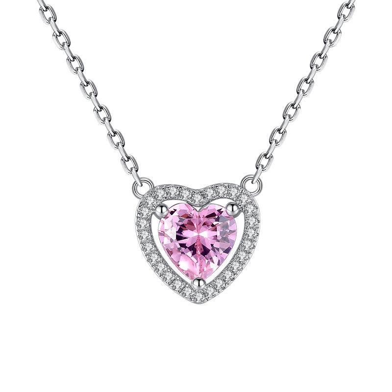 Pink Heart Pendant S925 Sterling Silver Necklace-BlingRunway