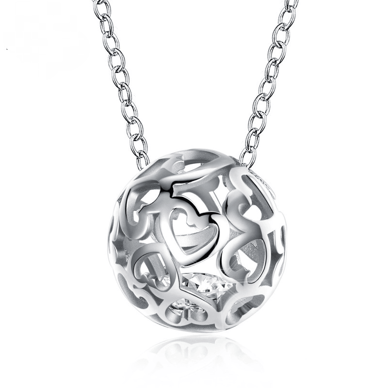 Spherical Hollow Heart Pendant S925 Sterling Silver Necklace-BlingRunway