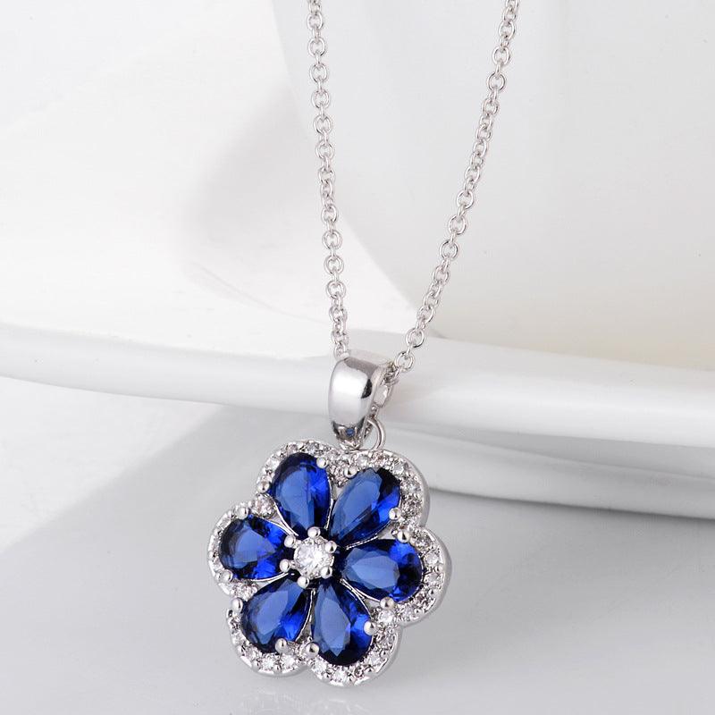 Bling Runway Emerald Zircon Flower Pendant Necklace Earrings Jewelry Set