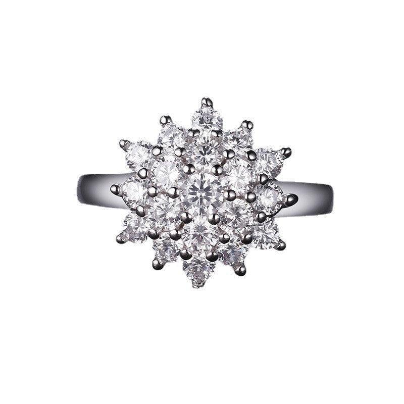 Bling Runway Creative zircon sun flower handmade silver ring-BlingRunway