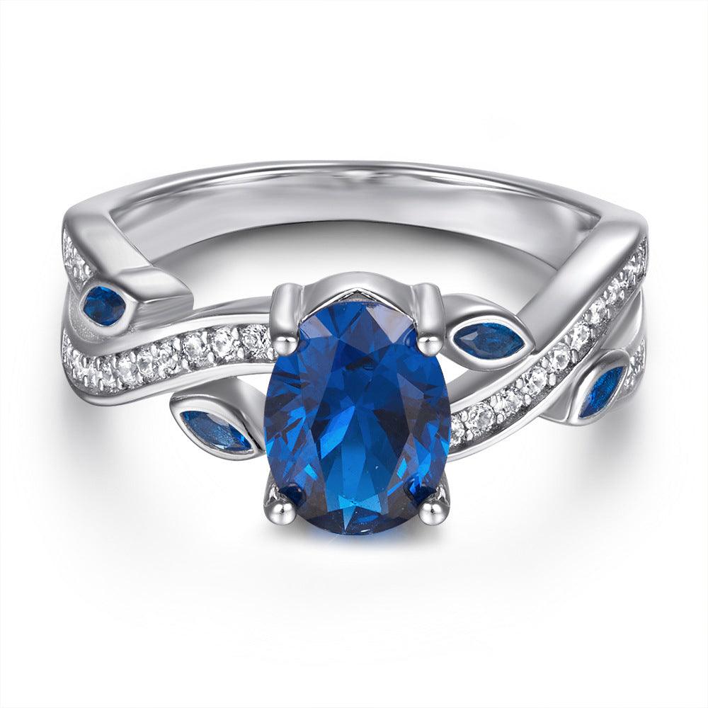 Bling Runway Fashion blue water drop zircon simulation Zircon handmade silver ring-BlingRunway