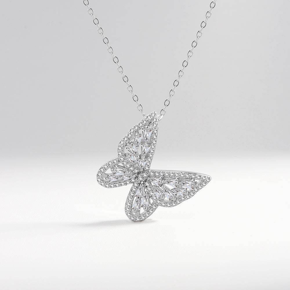 Classic S925 Sterling Silver Butterfly Necklace with Diamonds