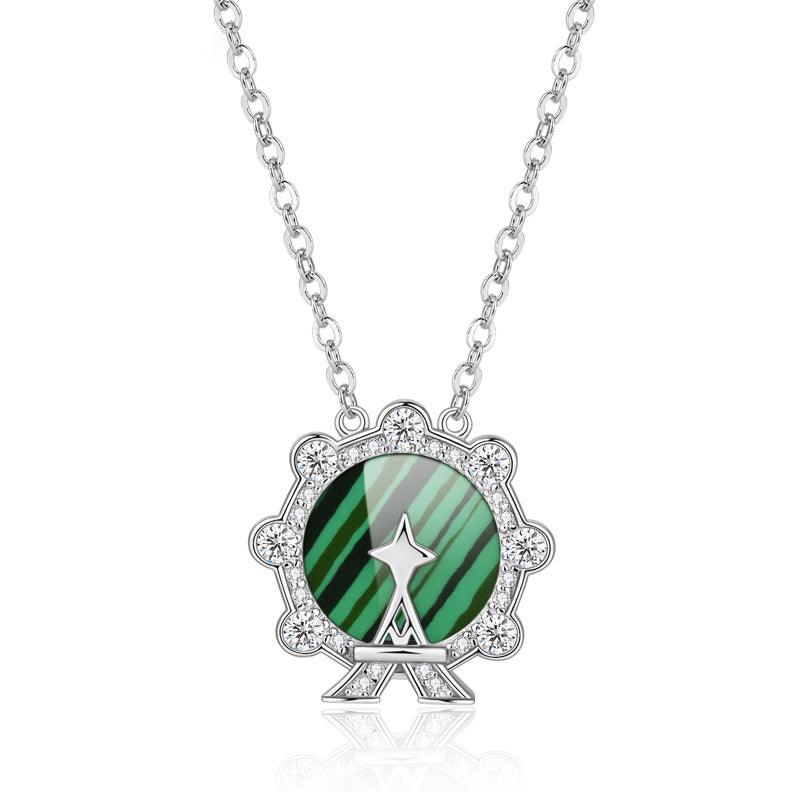 Malachite Ferris Wheel Pendant S925 Sterling Silver Necklace