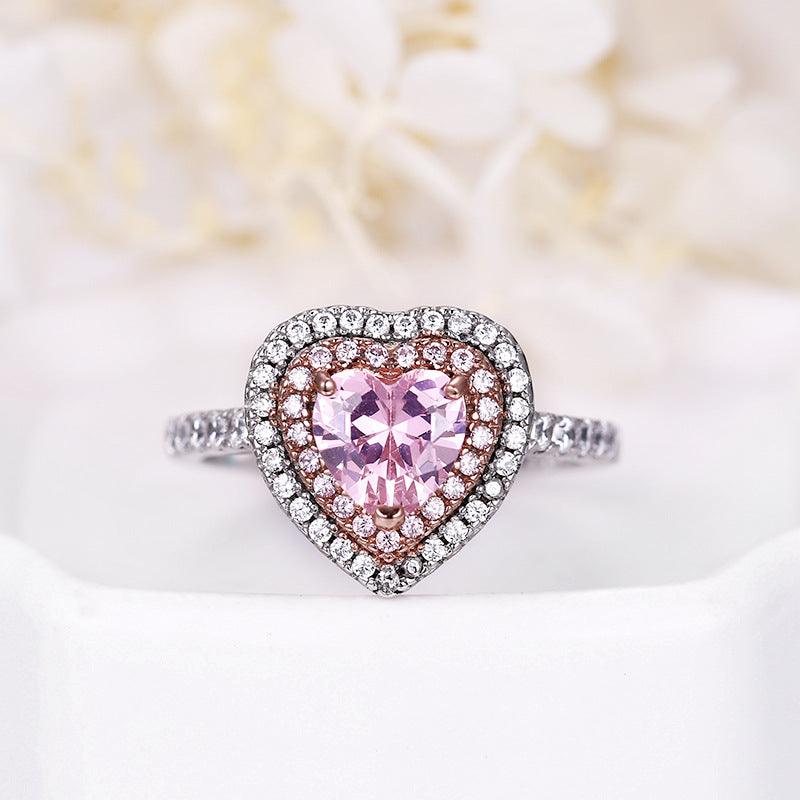 Bling Runway Hearts and Arrows Cut to Make Pink Heart Zircon Handmade Silver Ring-BlingRunway