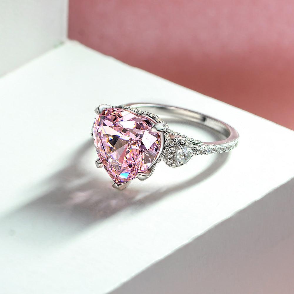 Pink Heart Zircon Handmade Silver Ring