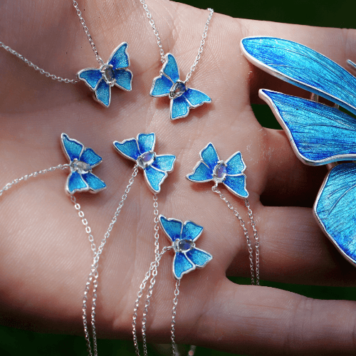 Fantasy Butterfly Moonstone Blue Enamel S999 Sterling Silver Necklace-BlingRunway