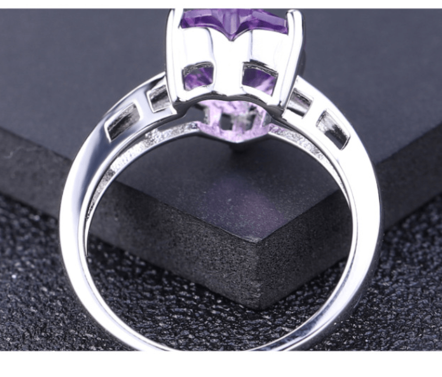 Heart Love S925 Silver Inlaid Natural Amethyst Treasure Ring-BlingRunway