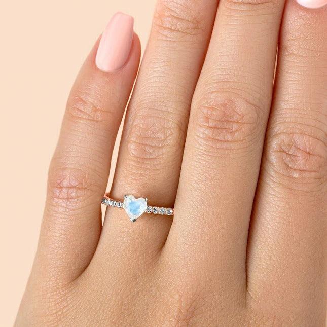 Heart Moonstone Rose Gold Handmade Silver Ring-BlingRunway