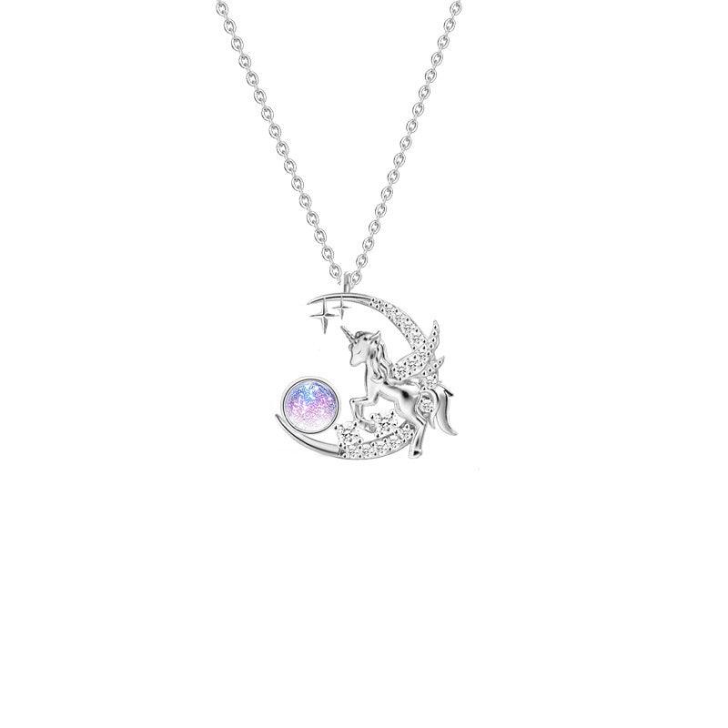 Aurora Series Star Unicorn Pendant S925 Sterling Silver Necklace-BlingRunway