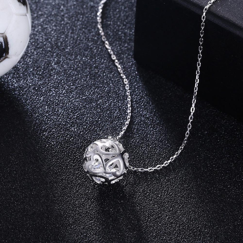 Spherical Hollow Heart Pendant S925 Sterling Silver Necklace