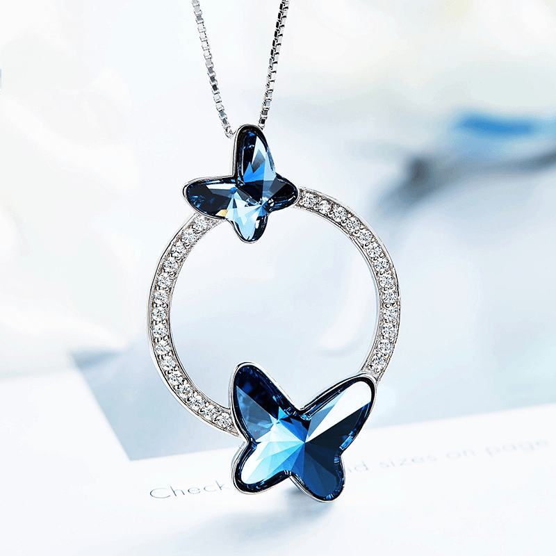 Sterling Silver Crystal Blue Butterfly Necklace