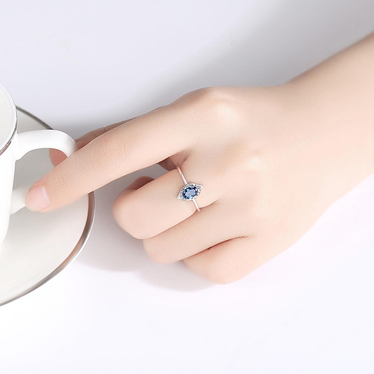 Sapphire Eye Handmade Silver Ring-BlingRunway