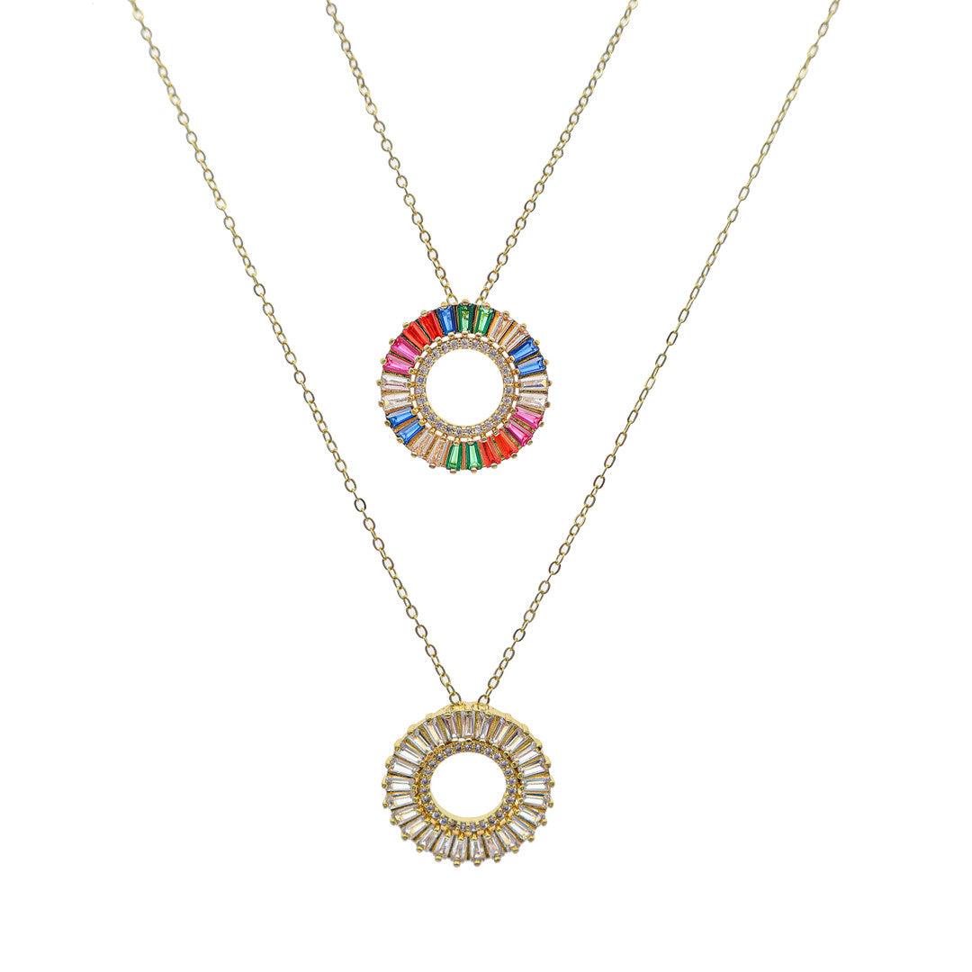 Bling Runway Rainbow series round rainbow gemstone gold necklace-BlingRunway