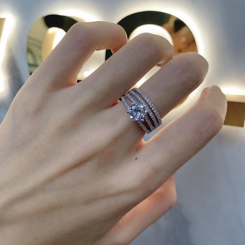 Multi-layer mosaic zircon handmade series S925 sterling silver ring-BlingRunway